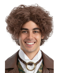 MEN'S CURLY BROWN WIG IN CASE